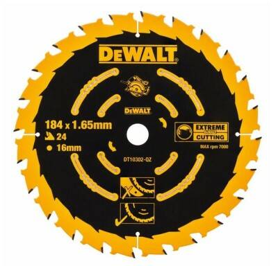 Kotouč řezný pilový na dřevo DT10302 184 × 1,6 × 16 mm 24 zubů DeWALT