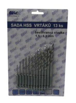 Vrták kov sada 13 ks 1,5 - 6,5 mm šestihranný